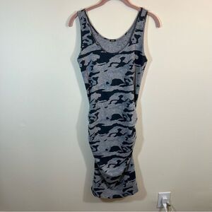 ✨ Monrow Camo Fitted Midi Dress Gray Black Small